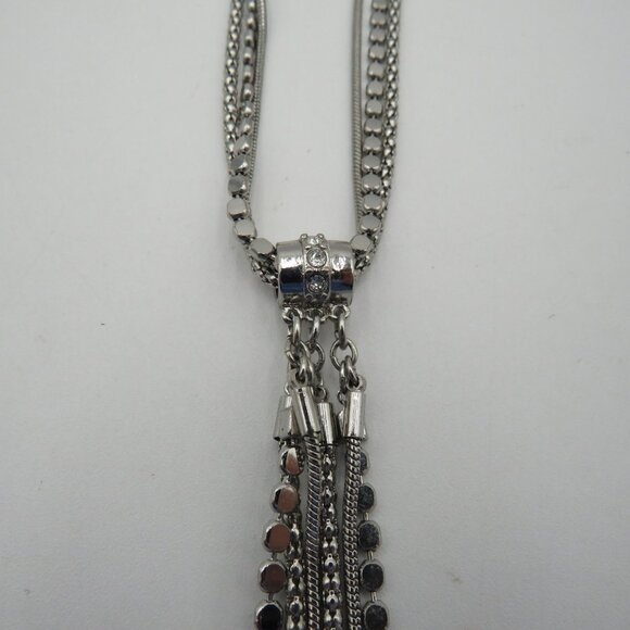 WHBM Silver Tone Multi Strand Y Necklace Tassel Pendant Adjustable Women Jewelry - Picture 5 of 10
